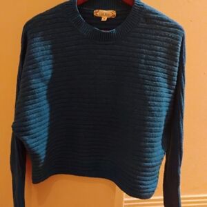 Pink rose blue sweater